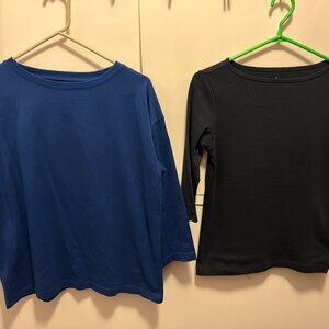 Muji Women Boat Neck Cotton T-Shirts - Two Items